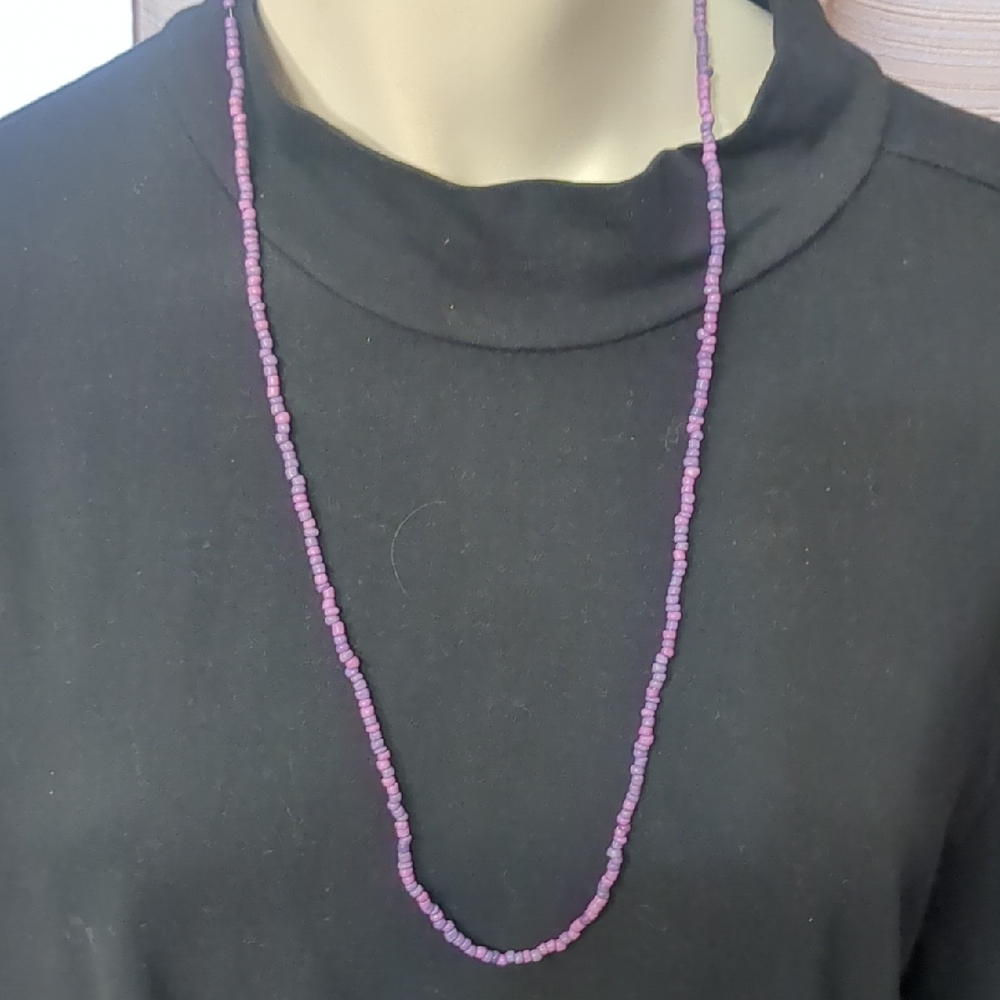 Source Unknown Purple Seed Bead Long Necklace